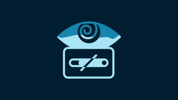 White Hypnosis Icon Isolated Blue Background Human Eye Spiral Hypnotic — Vídeo de stock