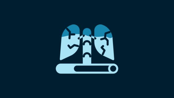 White Disease Lungs Icon Isolated Blue Background Video Motion Graphic — Vídeo de stock
