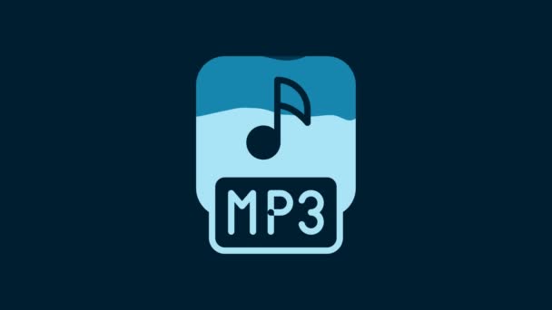 ホワイトMp3ファイル文書 青い背景に隔離されたMp3ボタンアイコンをダウンロードしてください Mp3音楽形式の記号 Mp3ファイルのシンボル 4Kビデオモーショングラフィックアニメーション — ストック動画
