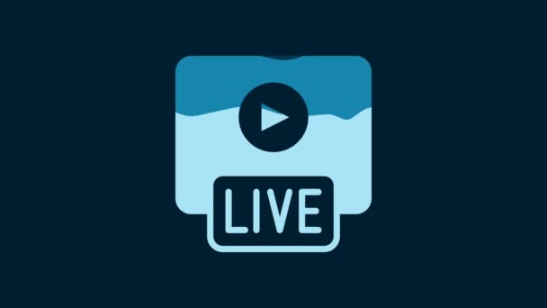 Белый Live Потокового Онлайн Видео Игры Иконка Изолирована Синем Фоне — стоковое видео
