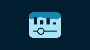 White Music equalizer icon isolated on blue background. Sound wave. Audio digital equalizer technology, console panel, pulse musical. 4K Video motion graphic animation.