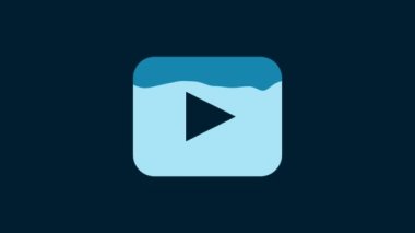White Play button icon isolated on blue background. 4K Video motion graphic animation.
