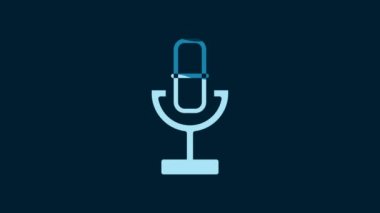 White Microphone icon isolated on blue background. On air radio mic microphone. Speaker sign. 4K Video motion graphic animation.