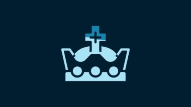 White King crown icon isolated on blue background. 4K Video motion graphic animation.