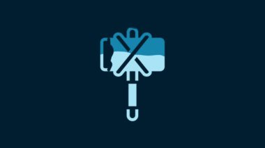 White Medieval axe icon isolated on blue background. Battle axe, executioner axe. Medieval weapon. 4K Video motion graphic animation.