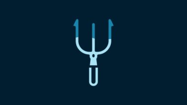 White Neptune Trident icon isolated on blue background. 4K Video motion graphic animation.