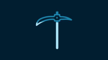 White Pickaxe icon isolated on blue background. 4K Video motion graphic animation.