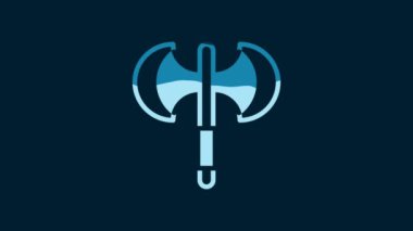 White Medieval poleaxe icon isolated on blue background. 4K Video motion graphic animation.
