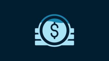 White Ancient coin icon isolated on blue background. 4K Video motion graphic animation.