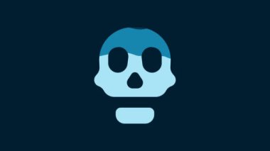 White Skull icon isolated on blue background. Happy Halloween party. 4K Video motion graphic animation.