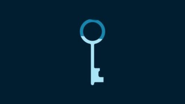 White Old key icon isolated on blue background. 4K Video motion graphic animation.