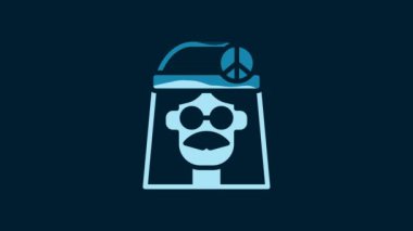 White Hippie girl icon isolated on blue background. Peace and love sign. Symbol pacificism freedom and love. 4K Video motion graphic animation.