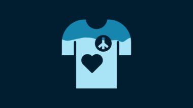White Peace symbol t-shirt print stamp icon isolated on blue background. 4K Video motion graphic animation.