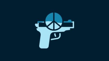 White No war icon isolated on blue background. The peace symbol. 4K Video motion graphic animation.