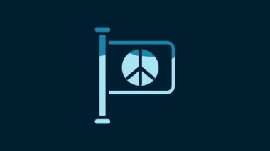 White Flag peace icon isolated on blue background. Hippie symbol of peace. 4K Video motion graphic animation.