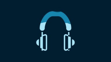 White Headphones icon isolated on blue background. Earphones. Concept for listening to music, service, communication and operator. 4K Video motion graphic animation.