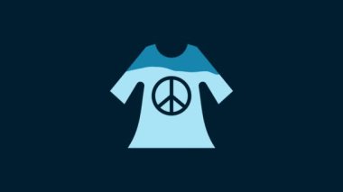 White Peace symbol dress print stamp icon isolated on blue background. 4K Video motion graphic animation.
