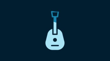 White Guitar icon isolated on blue background. Acoustic guitar. String musical instrument. 4K Video motion graphic animation.
