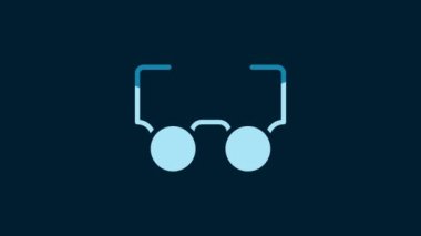 White Glasses icon isolated on blue background. Eyeglass frame symbol. 4K Video motion graphic animation.