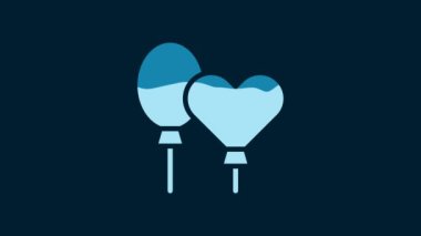 White Balloons with ribbon icon isolated on blue background. 4K Video motion graphic animation.