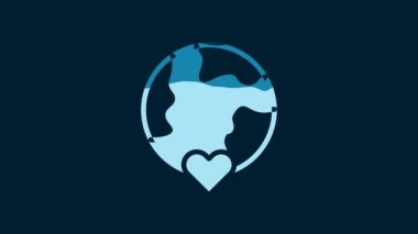 White The heart world - love icon isolated on blue background. 4K Video motion graphic animation.