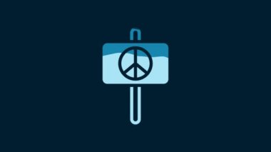 White Peace icon isolated on blue background. Hippie symbol of peace. 4K Video motion graphic animation.