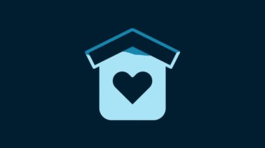 White Shelter for homeless icon isolated on blue background. Emergency housing, temporary residence for people, bums and beggars without home. 4K Video motion graphic animation.