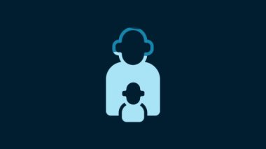 White Taking care of children icon isolated on blue background. 4K Video motion graphic animation.