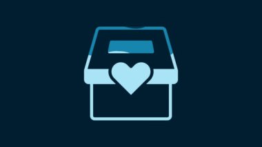 White Donation and charity icon isolated on blue background. Donate money and charity concept. 4K Video motion graphic animation.