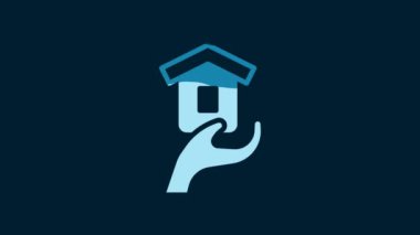 White Shelter for homeless icon isolated on blue background. Emergency housing, temporary residence for people, bums and beggars without home. 4K Video motion graphic animation.