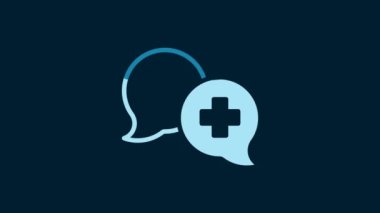 White Dialogue with the doctor icon isolated on blue background. Doctor and patient dialog. Consulting about medical health services. 4K Video motion graphic animation.