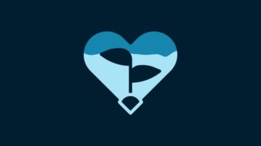 White Leaf in heart of environmental protection icon isolated on blue background. Seed and seedling. Planting sapling. Ecology concept. 4K Video motion graphic animation.