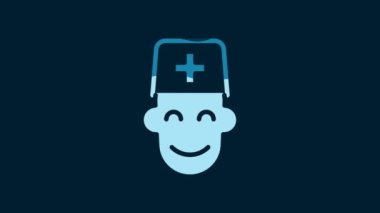 White Male doctor icon isolated on blue background. 4K Video motion graphic animation.