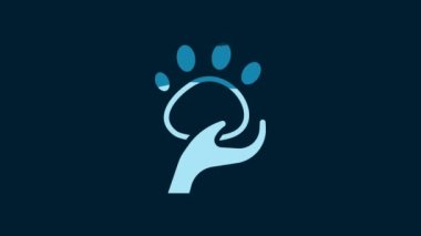 White Animal volunteer icon isolated on blue background. Animal care concept. 4K Video motion graphic animation.