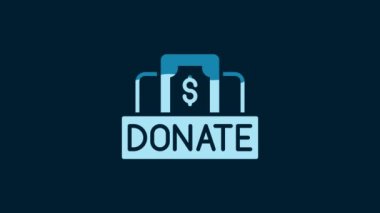 White Donation and charity icon isolated on blue background. Donate money and charity concept. 4K Video motion graphic animation.