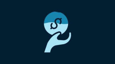 White Donation and charity icon isolated on blue background. Donate money and charity concept. 4K Video motion graphic animation.
