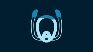 White Diving mask with snorkel icon isolated on blue background. Extreme sport. Diving underwater equipment. 4K Video motion graphic animation.