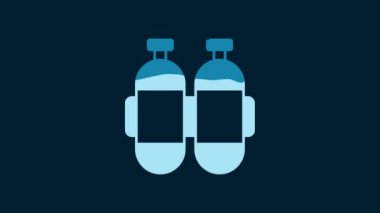 White Aqualung icon isolated on blue background. Oxygen tank for diver. Diving equipment. Extreme sport. Diving underwater equipment. 4K Video motion graphic animation.