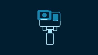 White Action extreme camera icon isolated on blue background. Video camera equipment for filming extreme sports. 4K Video motion graphic animation.
