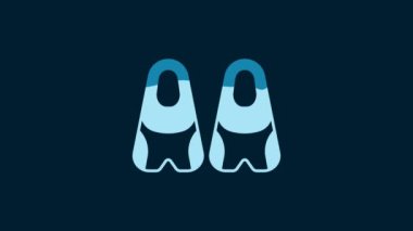 White Rubber flippers for swimming icon isolated on blue background. Diving equipment. Extreme sport. Diving underwater equipment. 4K Video motion graphic animation.