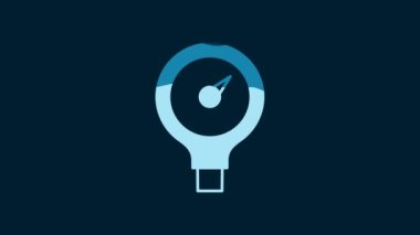 White Gauge scale icon isolated on blue background. Satisfaction, temperature, manometer, risk, rating, performance, speed tachometer. 4K Video motion graphic animation.