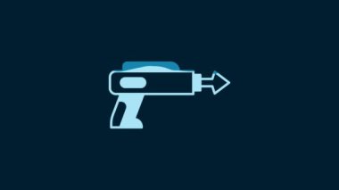 White Fishing harpoon icon isolated on blue background. Fishery manufacturers for catching fish under water. Diving underwater equipment. 4K Video motion graphic animation.