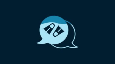 White Rubber flippers for swimming icon isolated on blue background. Diving equipment. Extreme sport. Diving underwater equipment. 4K Video motion graphic animation.
