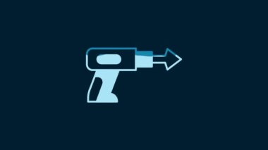 White Fishing harpoon icon isolated on blue background. Fishery manufacturers for catching fish under water. Diving underwater equipment. 4K Video motion graphic animation.