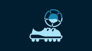 White Football shoes icon isolated on blue background. Soccer boots. Sport football foot protection. 4K Video motion graphic animation.