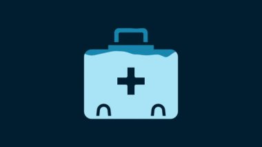 White First aid kit icon isolated on blue background. Medical box with cross. Medical equipment for emergency. Healthcare concept. 4K Video motion graphic animation.