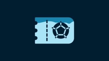 White Football or soccer ticket icon isolated on blue background. 4K Video motion graphic animation.