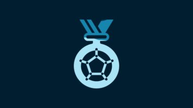 White Football or soccer medal icon isolated on blue background. 4K Video motion graphic animation.