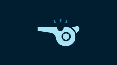 White Whistle icon isolated on blue background. Referee symbol. Fitness and sport sign. 4K Video motion graphic animation.
