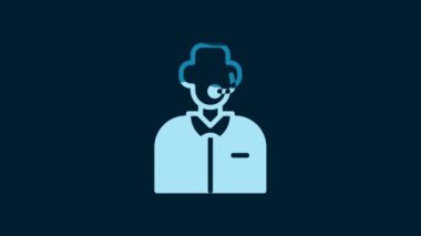 White Football or soccer commentator icon isolated on blue background. 4K Video motion graphic animation.
